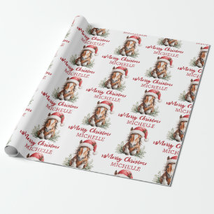 Papier Cadeau Cheval de Noël personnalisé avec un chapeau de Pèr