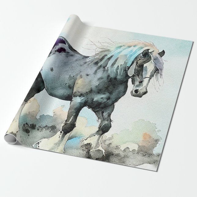 Papier Cadeau Cheval de trait Shire aquarelle (Déroulé)