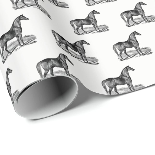 Papier Cadeau Cheval debout vintage (Coin rond)