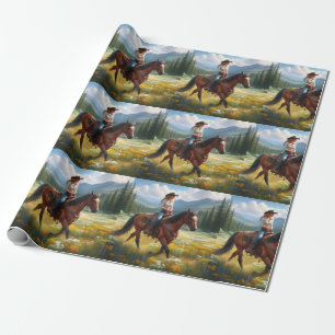Papier Cadeau Cheval d'équitation Western Cowgirl