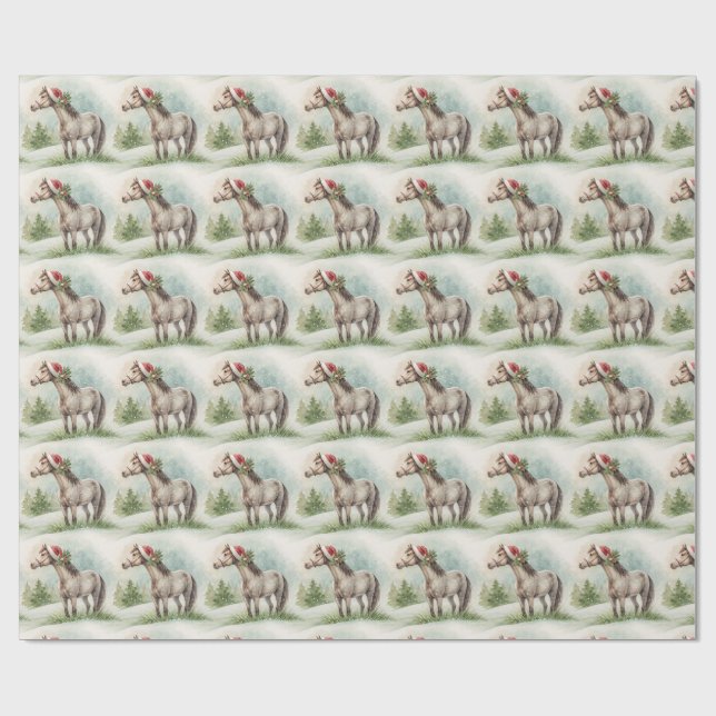 Papier cadeau Cheval d'hiver avec chapeau de Père  (Plat)