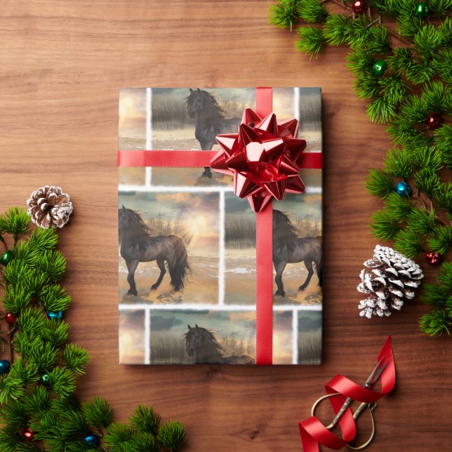 Papier Cadeau Cheval du matin Foggy Friesian (Cadeau de vacances)