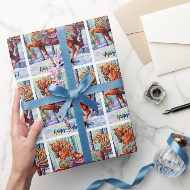 Papier Cadeau Cheval en bois orné (Cadeaux)