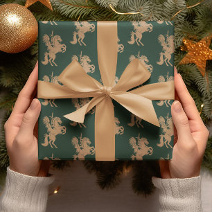 Papier Cadeau Cheval en chef des Amérindiens Noël vert foncé