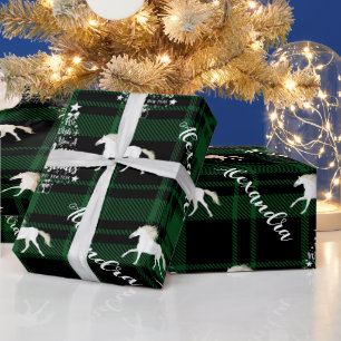 Papier Cadeau Cheval équestre rouge Noël Personnalisé