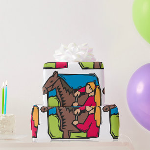 Papier Cadeau Cheval et fille de ferme