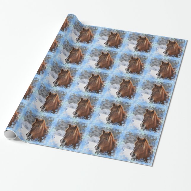 Papier Cadeau Cheval et flocons de neige (Déroulé)