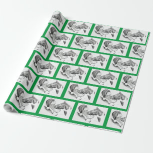 Papier Cadeau Cheval et Père Noël pour Noël