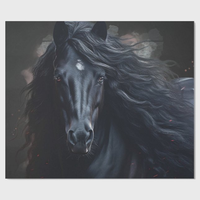 Papier Cadeau Cheval frison noir (Plat)