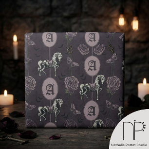 Papier Cadeau Cheval gothique en monogramme rose poussiéreux