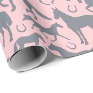 Papier Cadeau Cheval Lover Pink et Grey Chevaux et Ponses