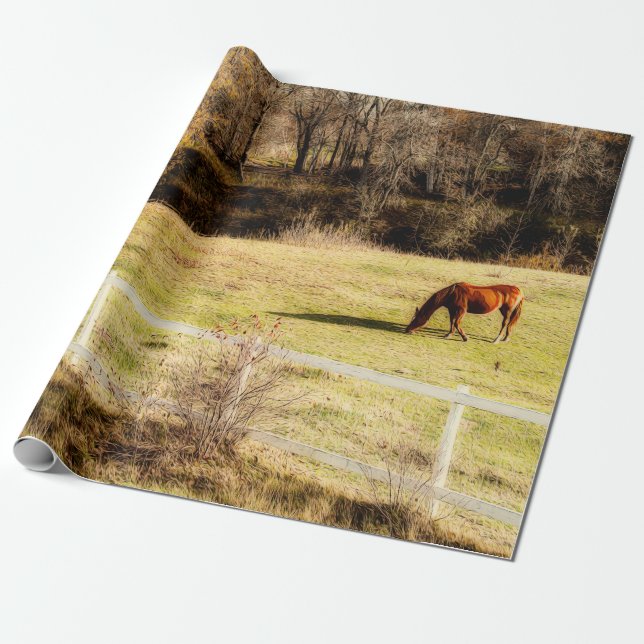 Papier Cadeau Cheval Pays Rustique Automne Découpage (Déroulé)