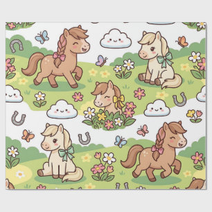 Papier cadeau Cheval Poney Prairie Ruban