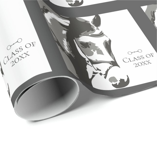 Papier Cadeau Cheval Sketch, Snaffle Bit Grey Graduation Classe  (Coin rond)