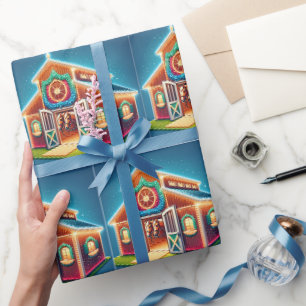 Papier Cadeau Cheval Stable Décoré Pour Noël Et Chevaux