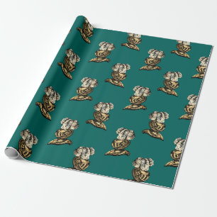 Papier Cadeau Chevalier héraldique sarcelle et or