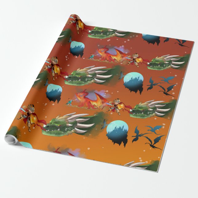 Papier Cadeau Chevaliers et Dragons (Déroulé)