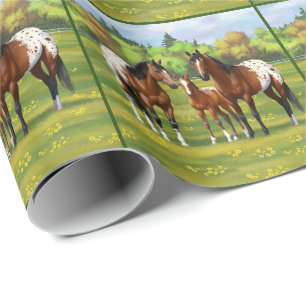 Papier Cadeau Chevaux Appaloosa De Baie Brown En Pâturage D'Été