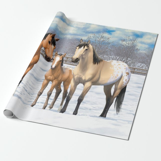 Papier Cadeau Chevaux Appaloosa En Peau De Bouche En Neige (Déroulé)