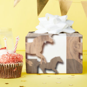 Papier Cadeau Chevaux au galop silhouettes en bois