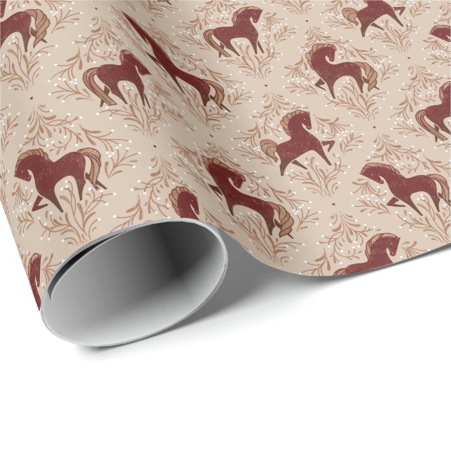 Papier Cadeau Chevaux aux éléments floraux (Coin rond)