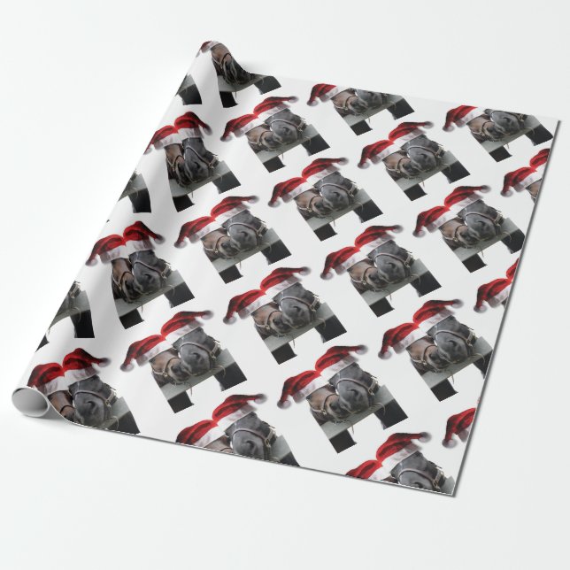 Papier Cadeau Chevaux dans des casquettes du père noël (Déroulé)