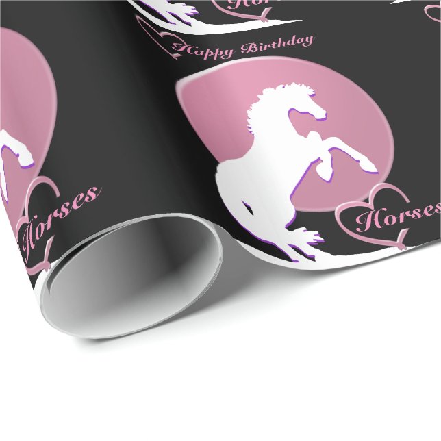 Papier Cadeau Chevaux de Coeur Blanc V (Rose) (Coin rond)