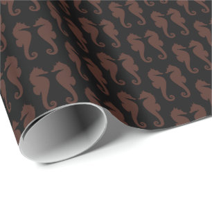 Papier Cadeau Chevaux de mer bruns sur fond noir