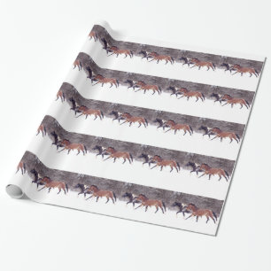 Papier Cadeau Chevaux de neige d'hiver dans l'étable