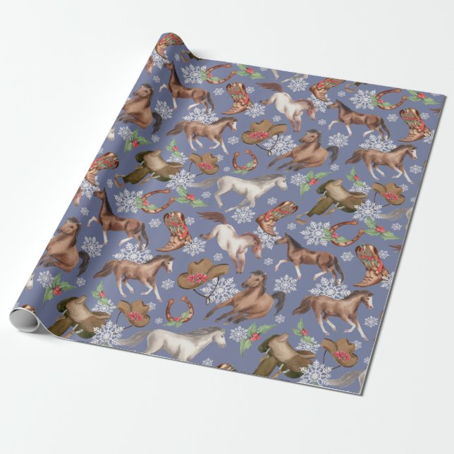 Papier Cadeau Chevaux de Noël occidentaux (Déroulé)