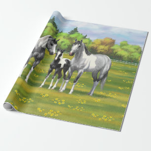 Papier Cadeau Chevaux De Peinture Gris De Pâte De Poisson En Été