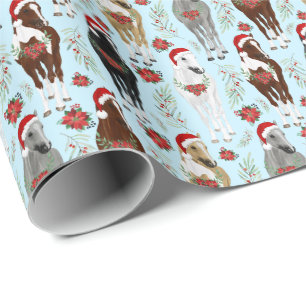 Papier Cadeau Chevaux en chapeaux de Noël Papier d'enveloppement