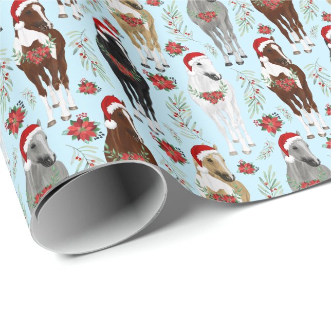 Papier Cadeau Chevaux en chapeaux de Noël Papier d'enveloppement (Coin rond)