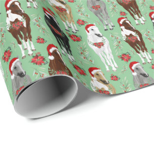 Papier Cadeau Chevaux en chapeaux de Noël Papier d'enveloppement