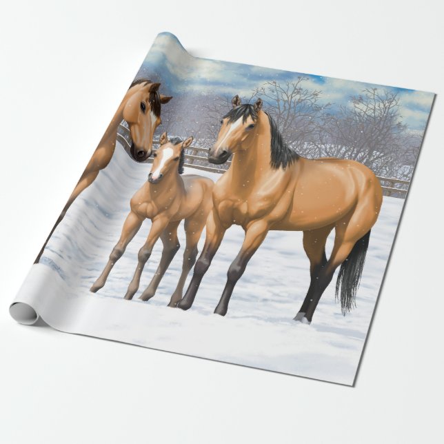 Papier Cadeau Chevaux En Peau De Bouche En Neige (Déroulé)