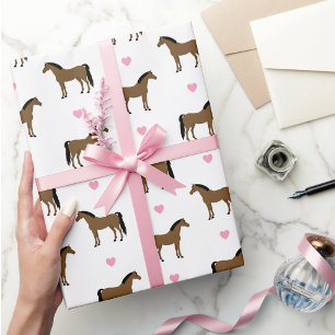 Papier Cadeau Chevaux et cœurs roses