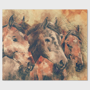 Papier Cadeau Chevaux Peinture d'aquarelle artistique