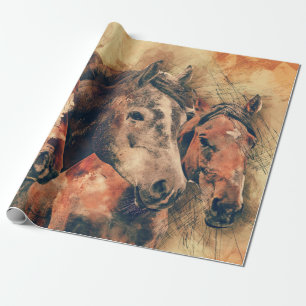 Papier Cadeau Chevaux Peinture d'aquarelle artistique