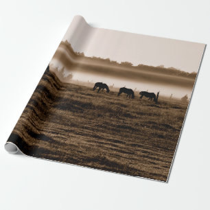 Papier Cadeau Chevaux Rustique Vintage Sepia Texture Découpage
