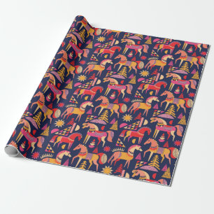 Papier Cadeau Chevaux scandinaves motif design transparent. Déco