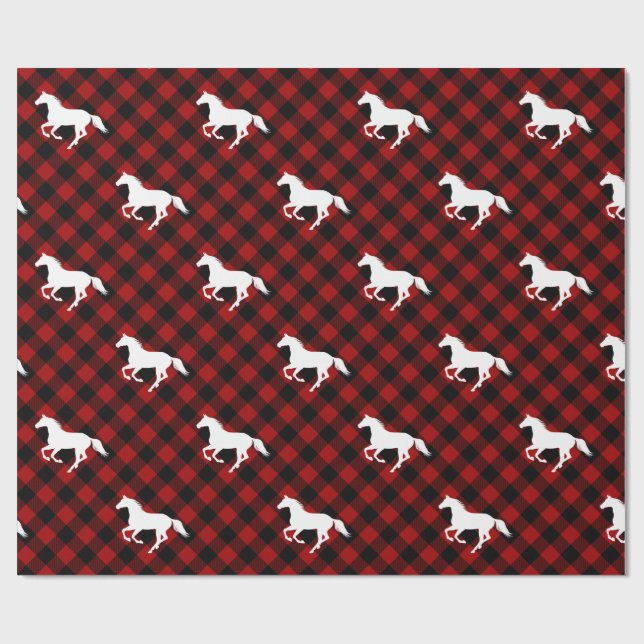 Papier Cadeau Chevaux sur le Buffalo Rouge Plaid (Plat)