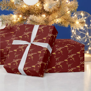 Papier Cadeau Chèvre d'or sur le rouge Bourgogne