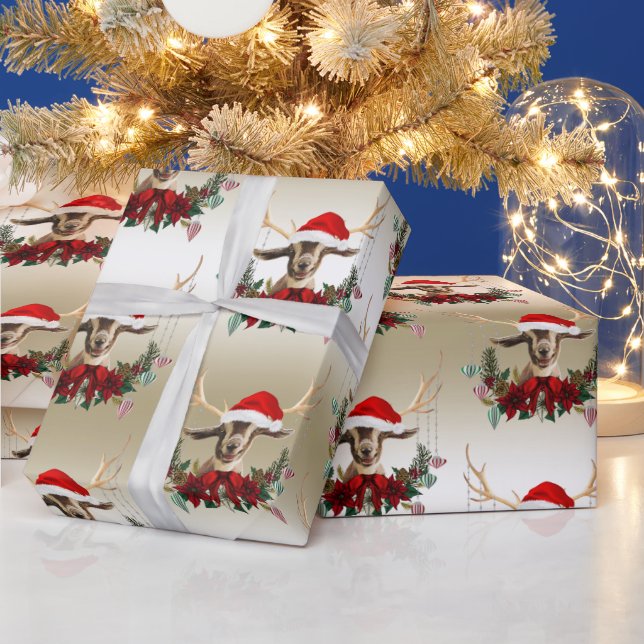 Papier Cadeau Chèvre Noël mignonne Toggenburg Baby Chèvre Antler (Vacances)