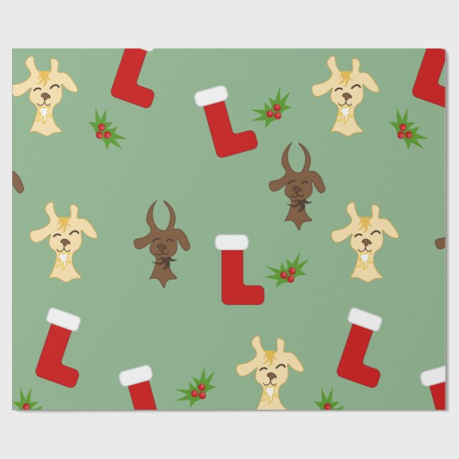 Papier Cadeau Chèvres de Noël avec chaussettes et gui drôle (Plat)
