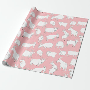 Papier Cadeau Chèvres jouant - rose