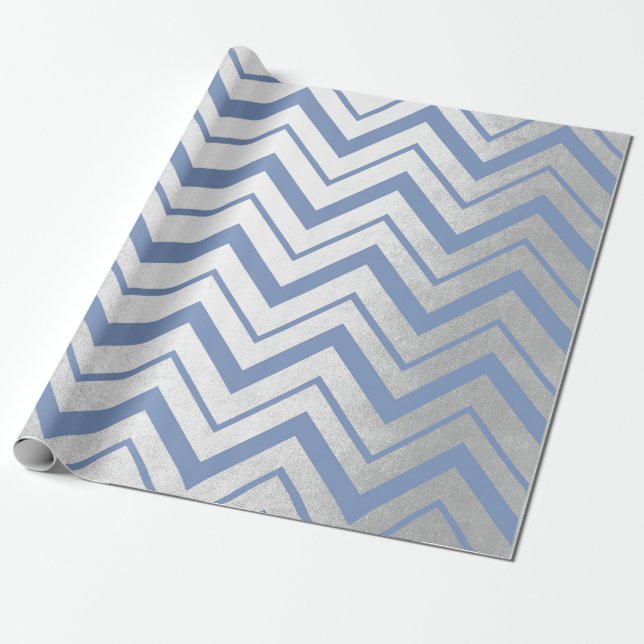 Papier Cadeau Chevron Blue Grey Navy Tiffany Ocean Herringbone (Déroulé)