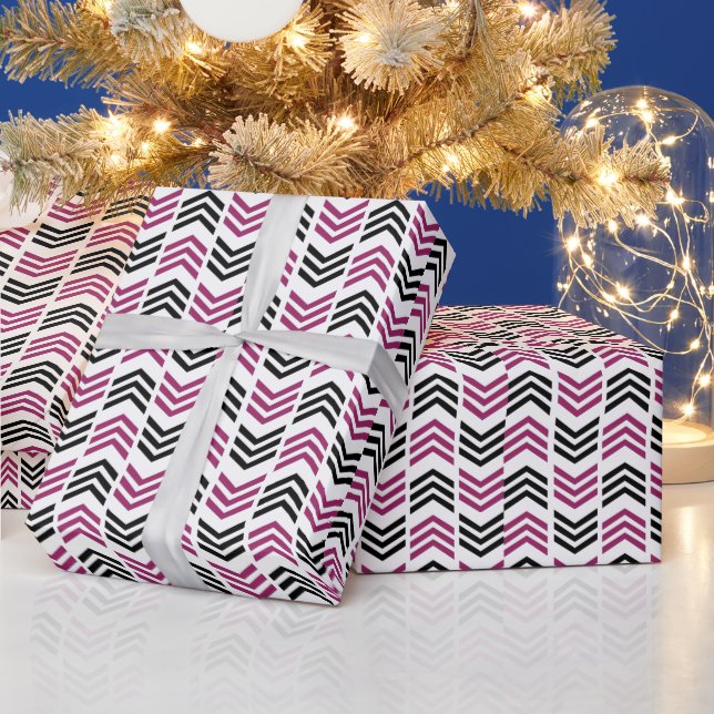 Papier Cadeau Chevron Géométrique Noir Violet  (Vacances)