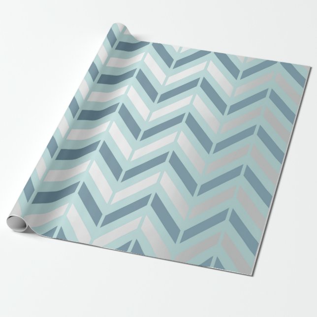 Papier Cadeau Chevron Graphite métallique Argent Tiffany Marine  (Déroulé)