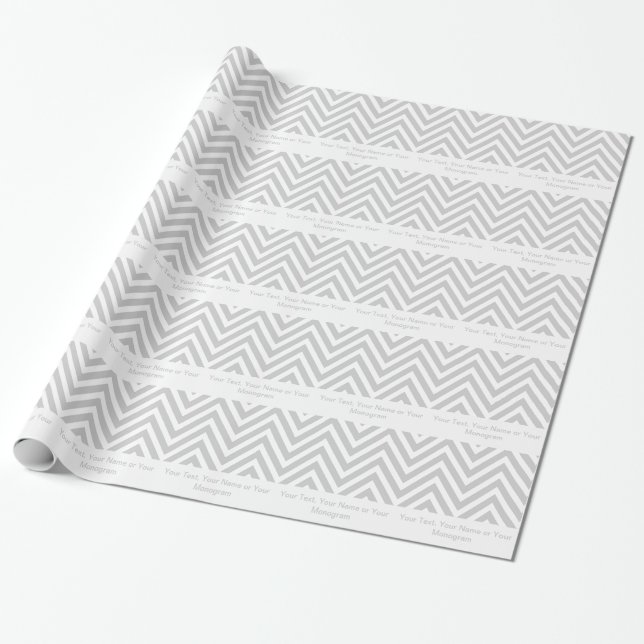Papier Cadeau Chevron gris et blanc | personnalisé (Déroulé)