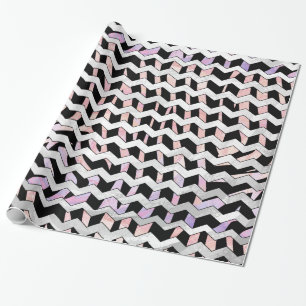 Papier Cadeau Chevron noir et rose Zebra